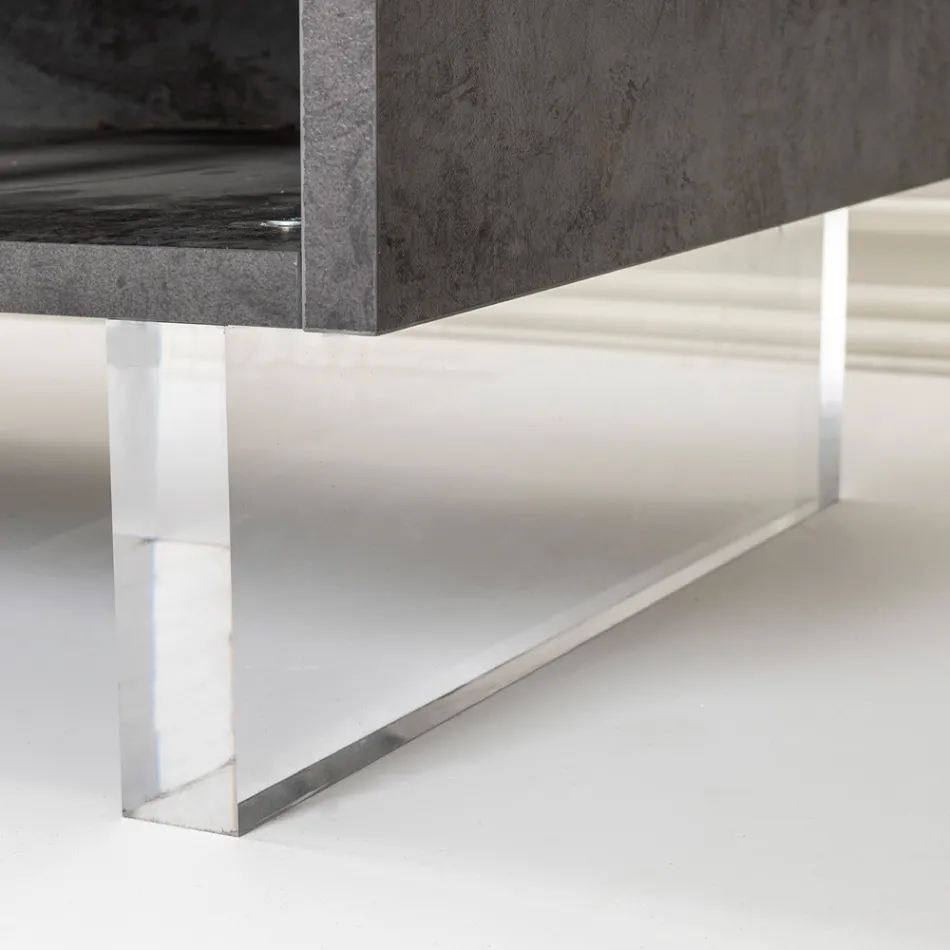 Aparador con 2 Puertas y 2 Compartimentos Laterales Abiertos en Melamina Made in Italy - Mouse viadurini