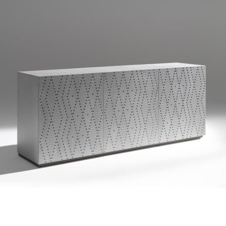 Aparador con 3 puertas y 3 estantes interiores, decoración de aluminio fundido - Scorpion viadurini