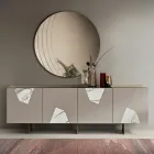 Aparador con 4 puertas de MDF lacado con inserciones de cristal efecto mármol y pantógrafo - Danila viadurini