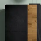 Aparador de salón con 4 puertas en acabado roble anudado country y cristal antracita - Ove viadurini