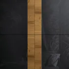 Aparador de salón con 4 puertas en acabado roble anudado country y cristal antracita - Ove viadurini