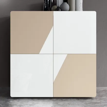 Aparador de Salón con 4 Puertas en Vidrio Blanco y Acabado Visón Made in Italy - Eva viadurini