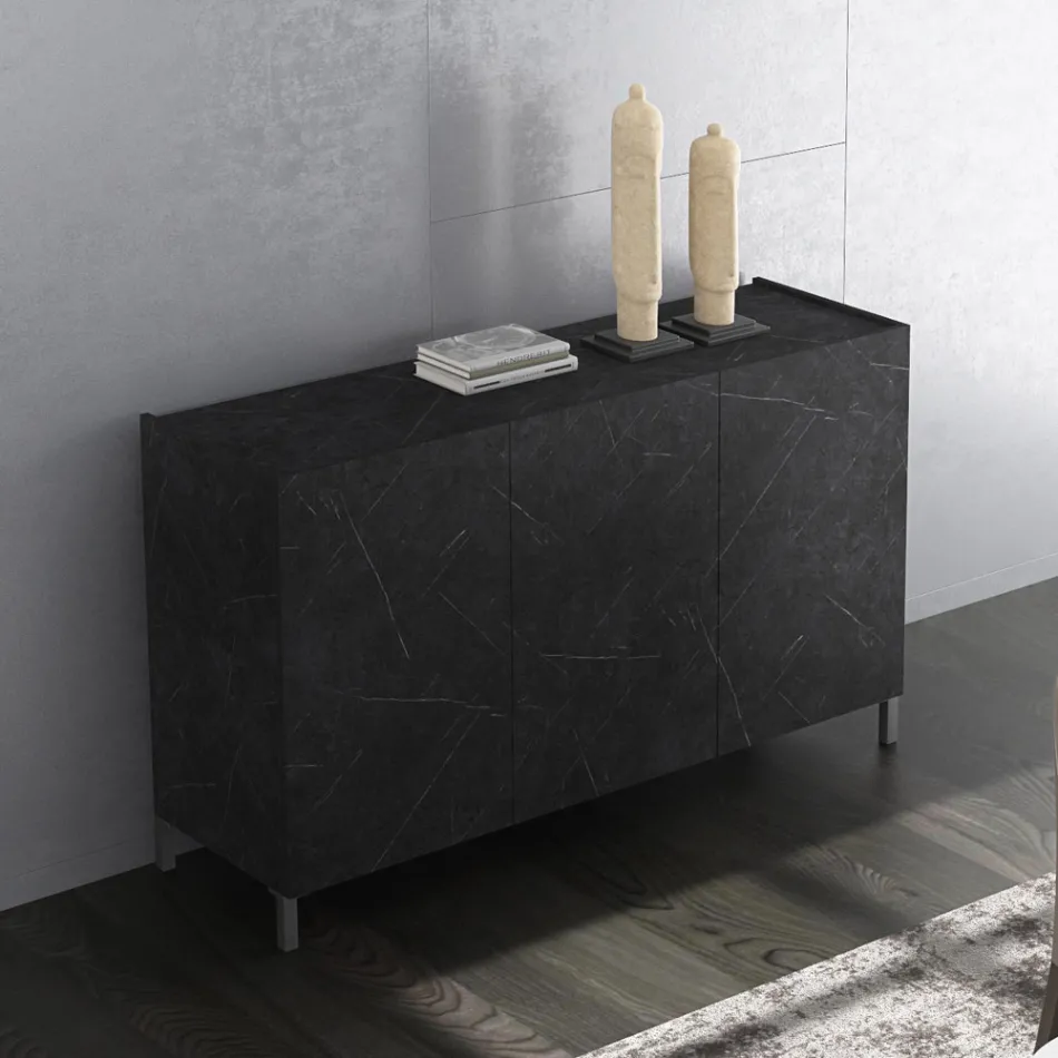 Aparador de Salón Revestido en Melamina Acabado Mármol Made in Italy - Zinc viadurini