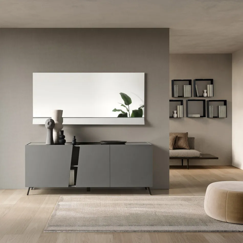Aparador de pie con tres puertas batientes en melamina Made in Italy - Calia viadurini