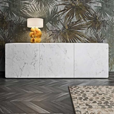 Aparador de salón con 3 puertas con acabado en mármol de Carrara Made in Italy - Finn viadurini
