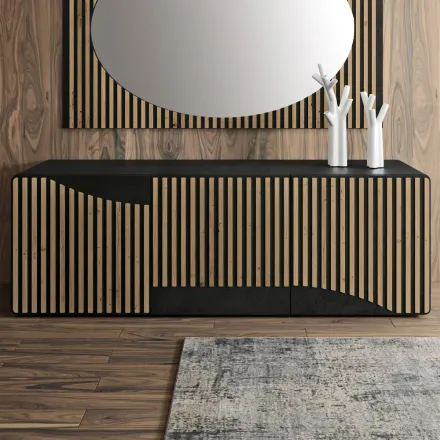 Aparador de salón con 3 puertas en acabado de roble nórdico anudado - Linda viadurini