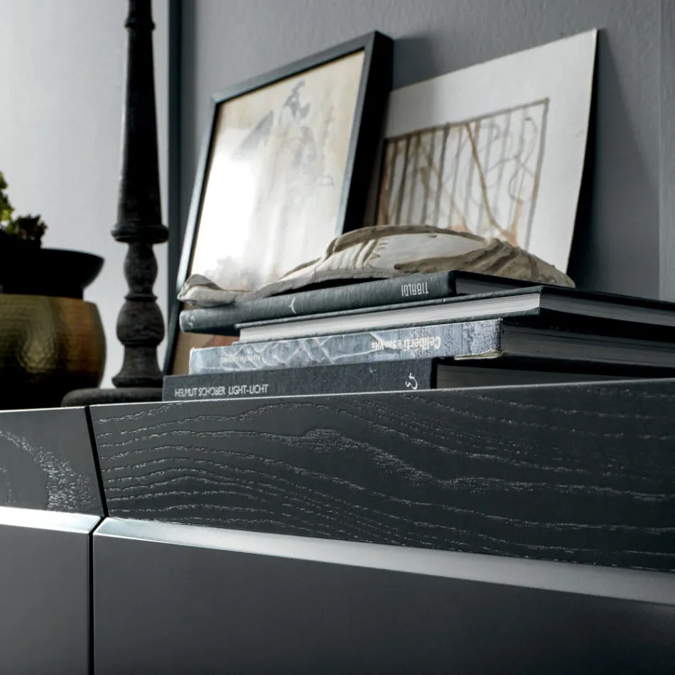 Aparador de madera de 3 puertas con borde inclinado y tablero de cerámica - Mondolfo viadurini