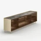 Aparador curvo de madera lacada con puertas de cristal bronce. Fabricado en Italia - Lyra viadurini