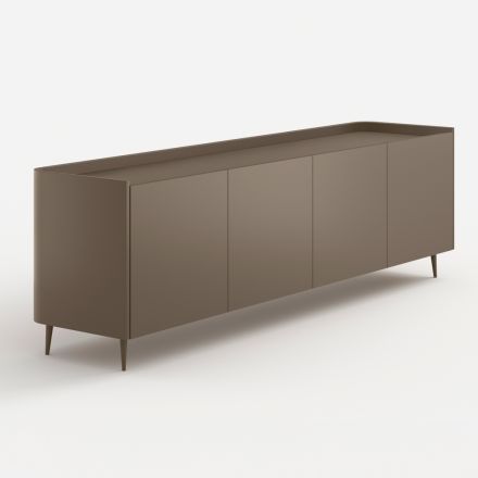 Aparador curvo de madera lacada en platino de diseño exclusivo, fabricado en Italia - Lyra viadurini