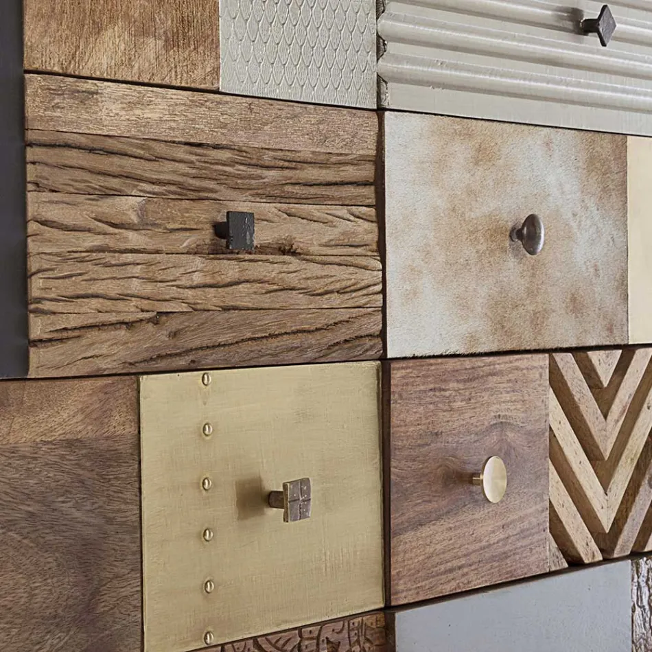 Aparador en Madera de Mango 2 Puertas 4 Cajones Estilo Étnico Homemotion - Auriel viadurini