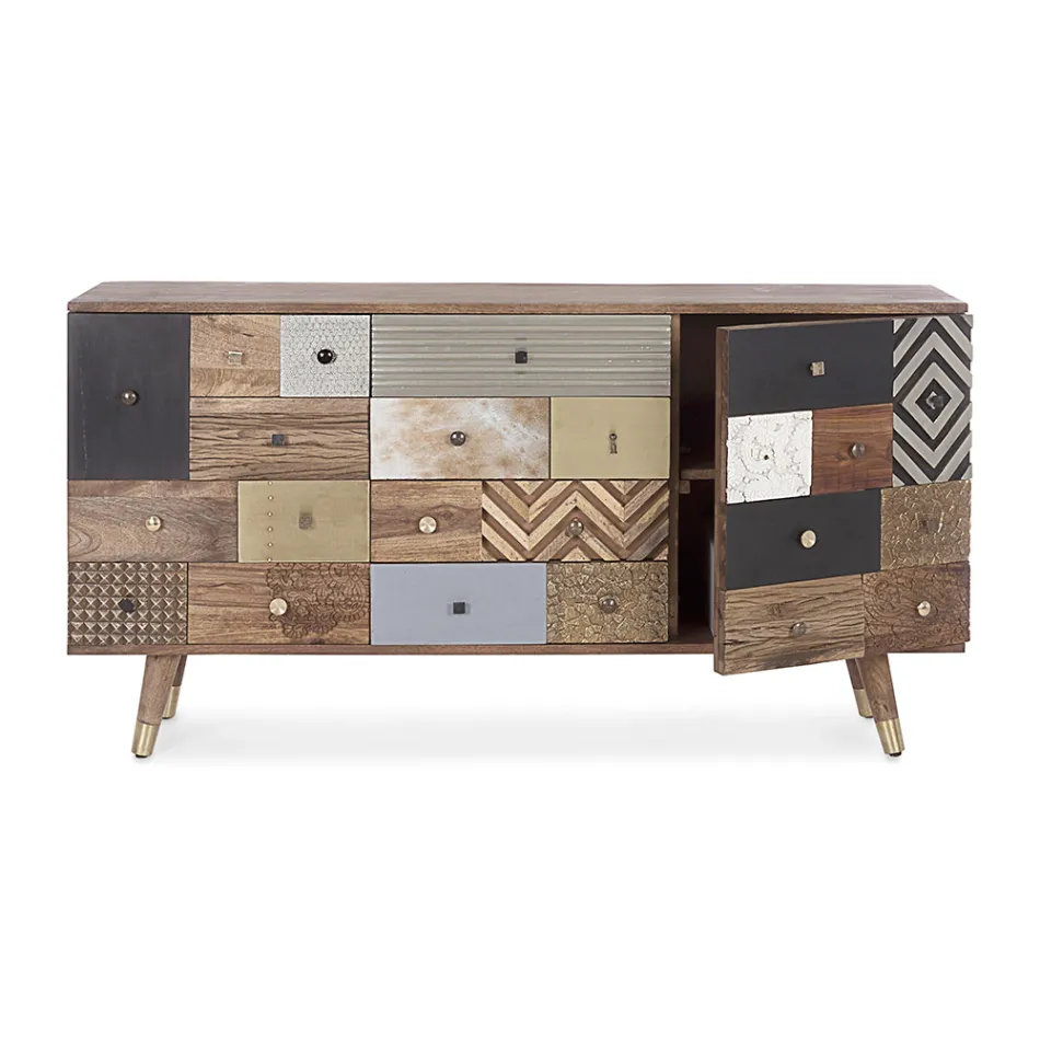 Aparador en Madera de Mango 2 Puertas 4 Cajones Estilo Étnico Homemotion - Auriel viadurini
