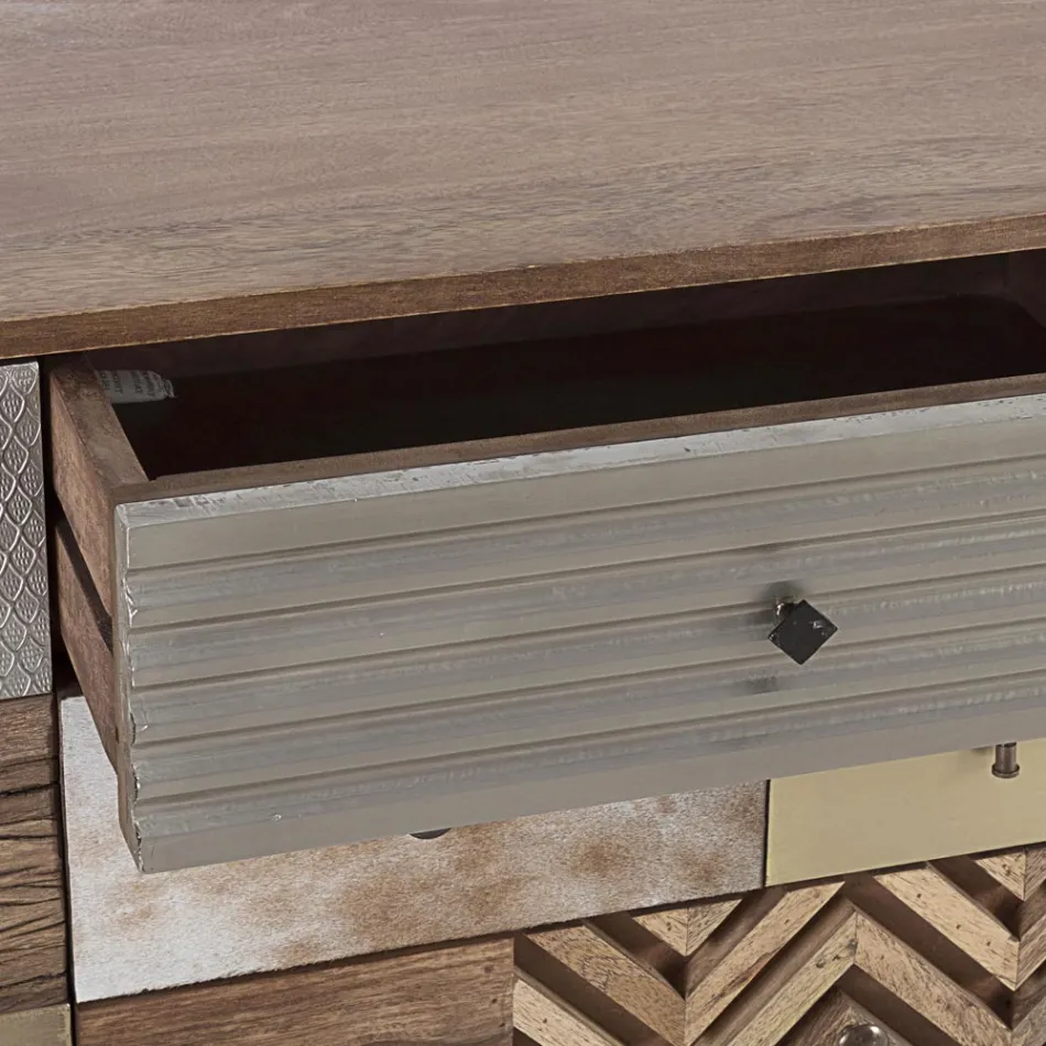 Aparador en Madera de Mango 2 Puertas 4 Cajones Estilo Étnico Homemotion - Auriel viadurini