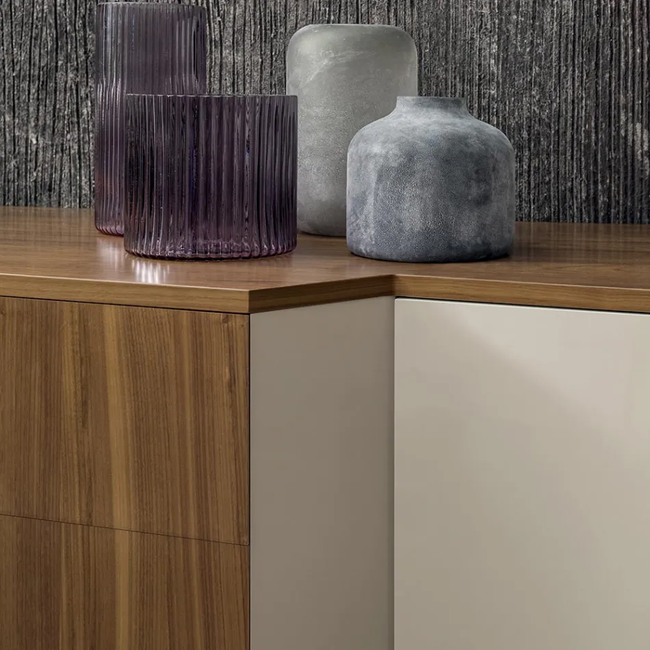 Aparador en Mdf con 2 Puertas y 2 Cajones Salientes Lados Inclinados - Caspiter viadurini