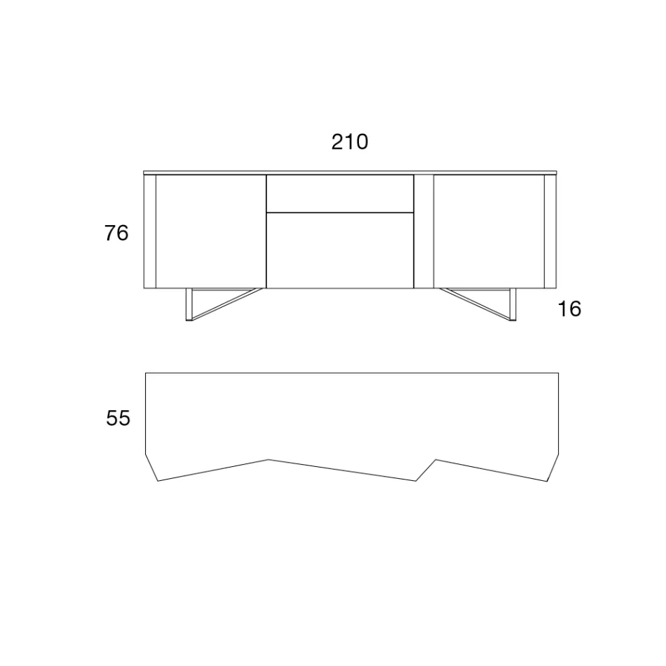 Aparador en Mdf con 2 Puertas y 2 Cajones Salientes Lados Inclinados - Caspiter viadurini