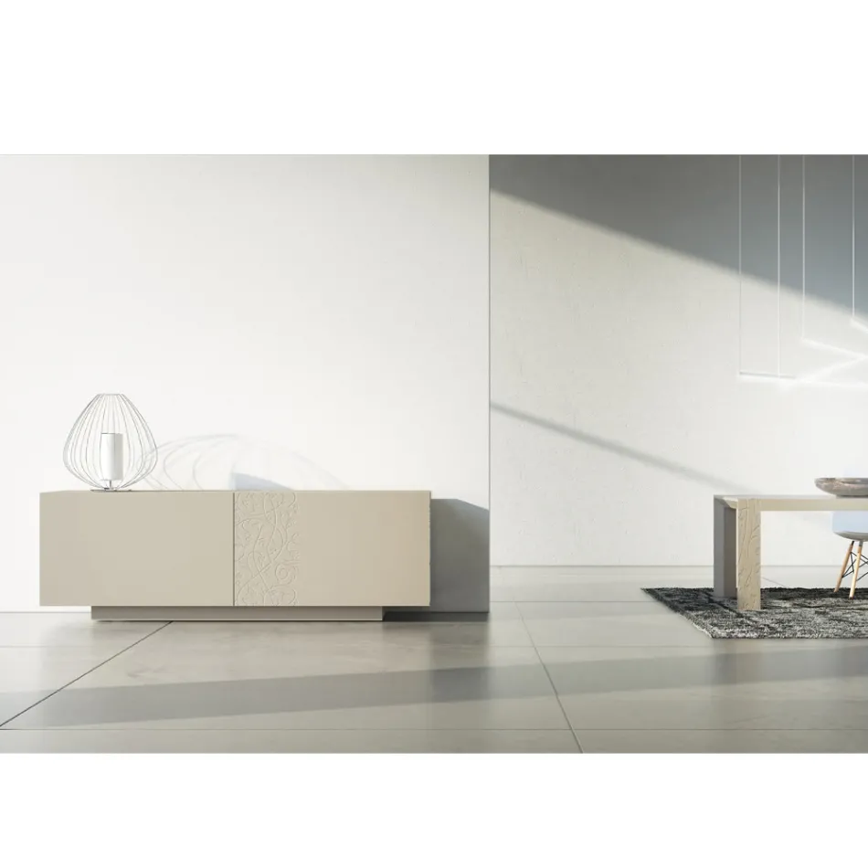 Aparador de Mdf con Base de Zócalo y Puerta Decorada Made in Italy - Deodara viadurini