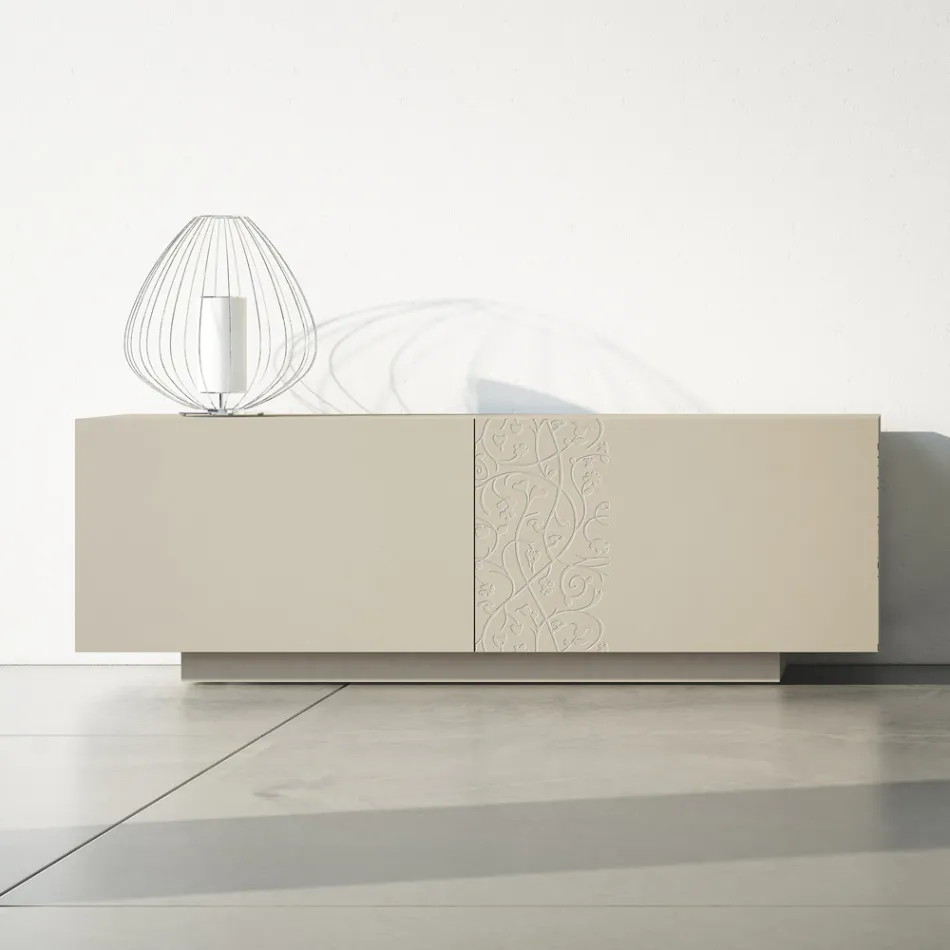 Aparador de Mdf con Base de Zócalo y Puerta Decorada Made in Italy - Deodara viadurini