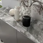 Aparador en MDF, Tapa en Cerámica Efecto Mármol Gris con 3 Puertas Push-pull - Click viadurini