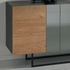 Aparador de melamina con 3 puertas de roble y espejo. Fabricado en Italia - Romina viadurini