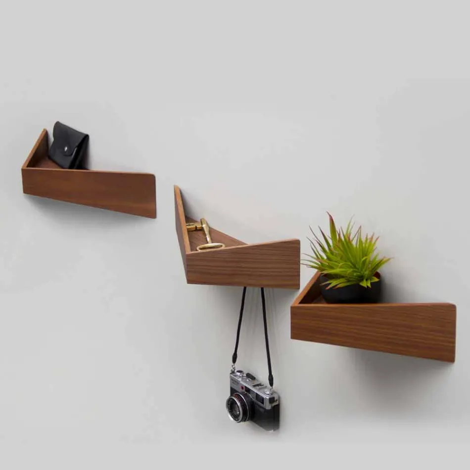 Estante de pared de diseño en contrachapado y metal con perchero - Berema viadurini