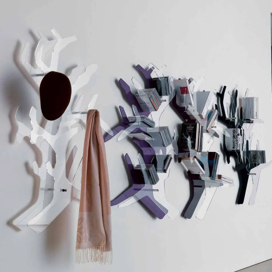 Estante de pared de plexiglás con percheros Made in Italy - Neón viadurini