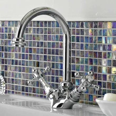 Mezclador de lavabo con caño alto con 1 orificio en latón vintage Made in Italy - Elisea viadurini