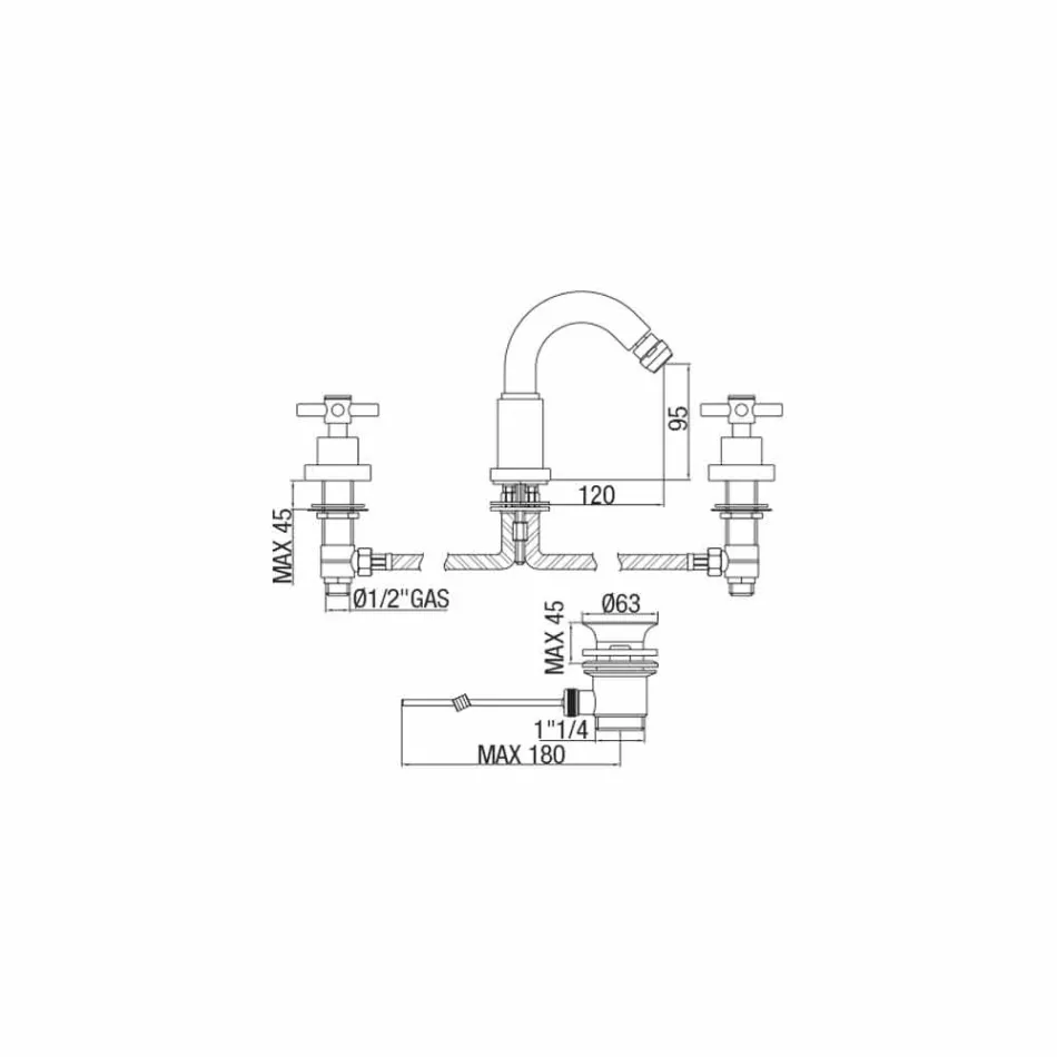 Mezclador clásico de 3 orificios en latón cromado Made in Italy - Zumbo viadurini