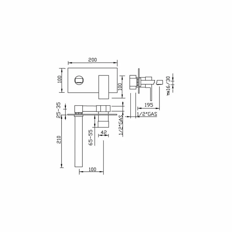 Mezclador de lavabo de pared para baño de una sola placa Made in Italy - Panela viadurini