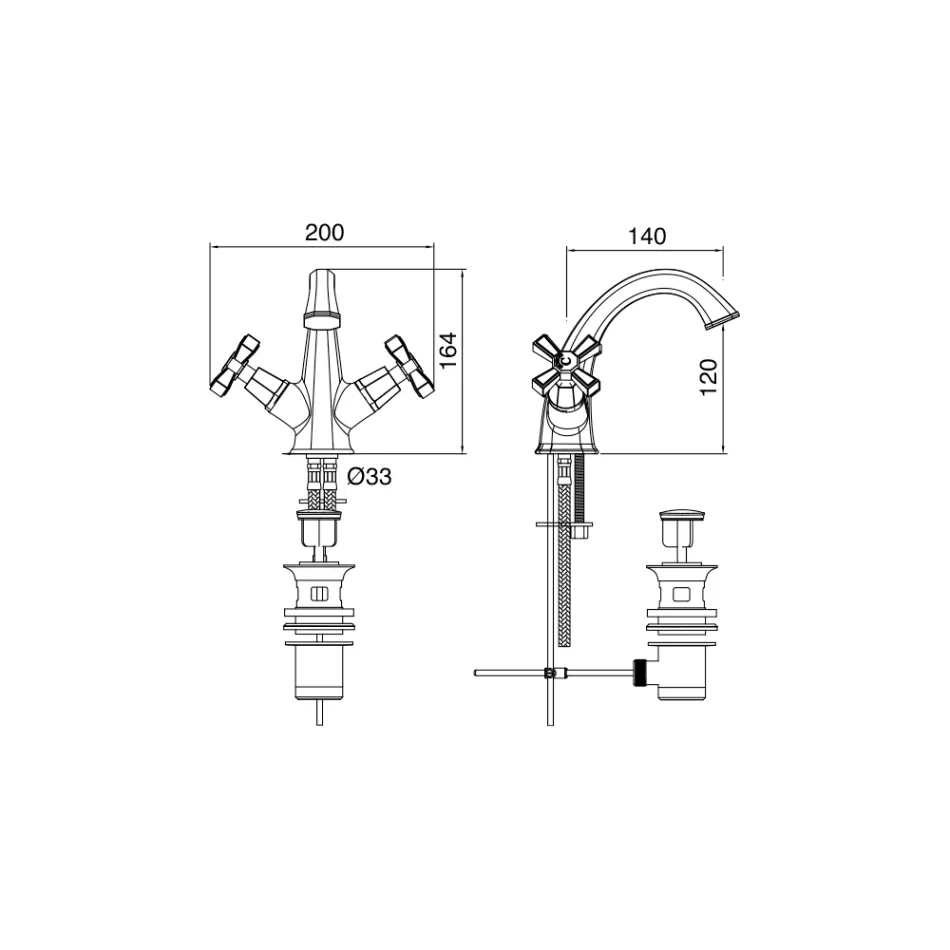 Mezclador de lavabo de un orificio de diseño vintage en latón Made in Italy - Silvana viadurini