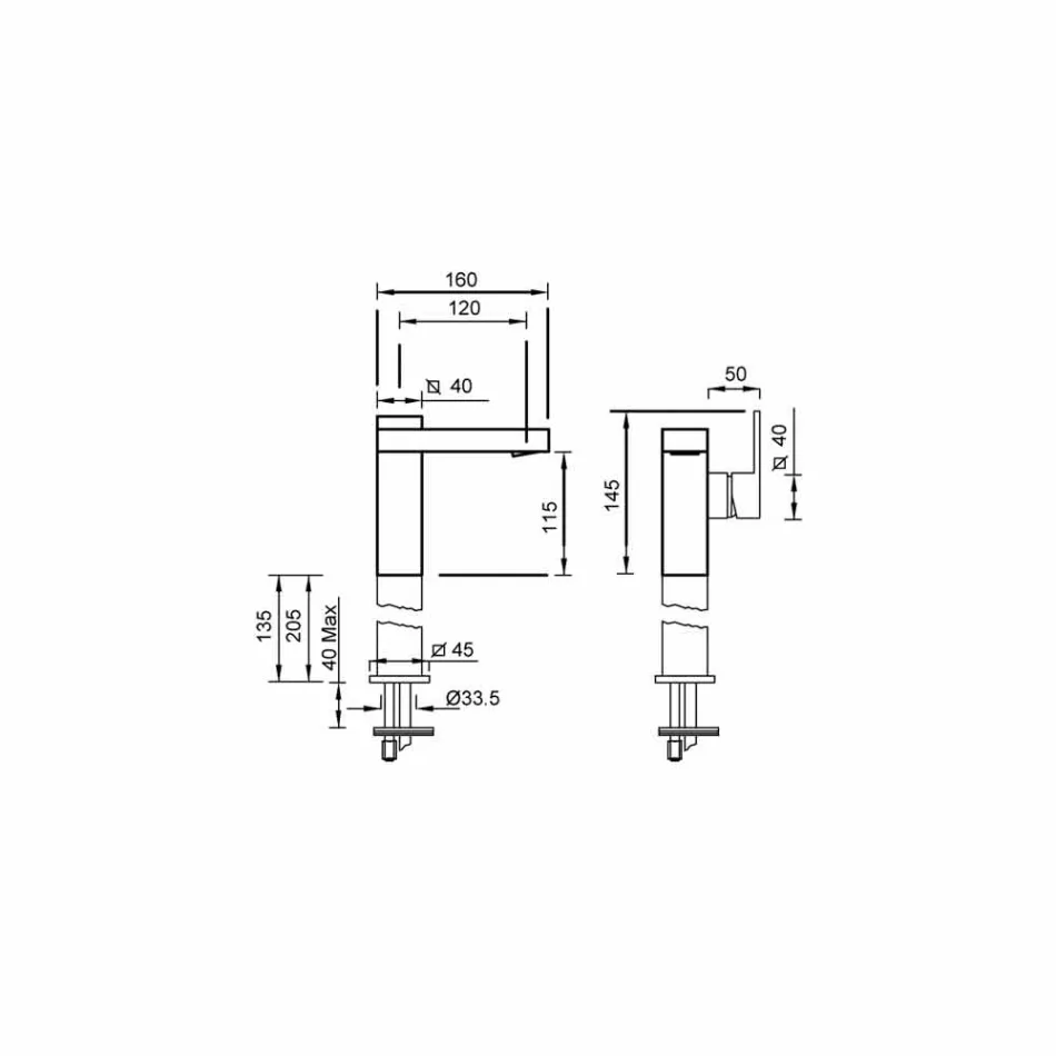 Mezclador de lavabo de baño con palanca lateral Made in Italy - Panela viadurini