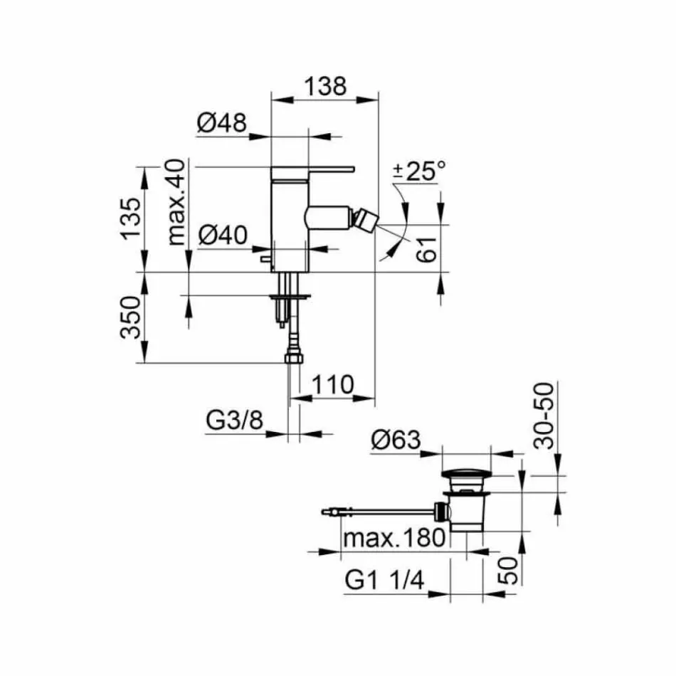 Mezclador de bidé moderno con desagüe automático en metal cromado - zanio viadurini