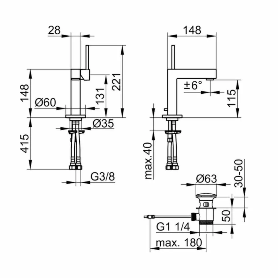 Mezclador de lavabo de baño moderno en metal cromado - Girino viadurini