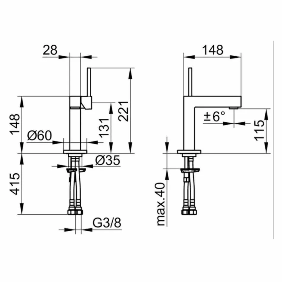 Mezclador de lavabo de baño moderno en metal cromado - Girino viadurini
