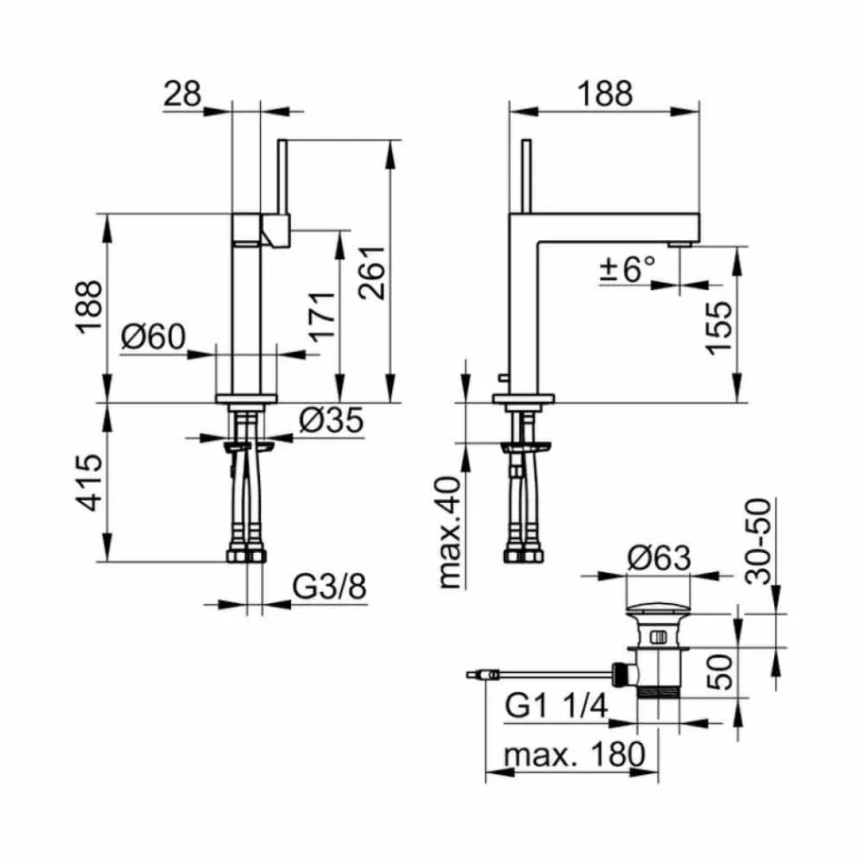 Mezclador de lavabo de baño moderno en metal cromado - Girino viadurini
