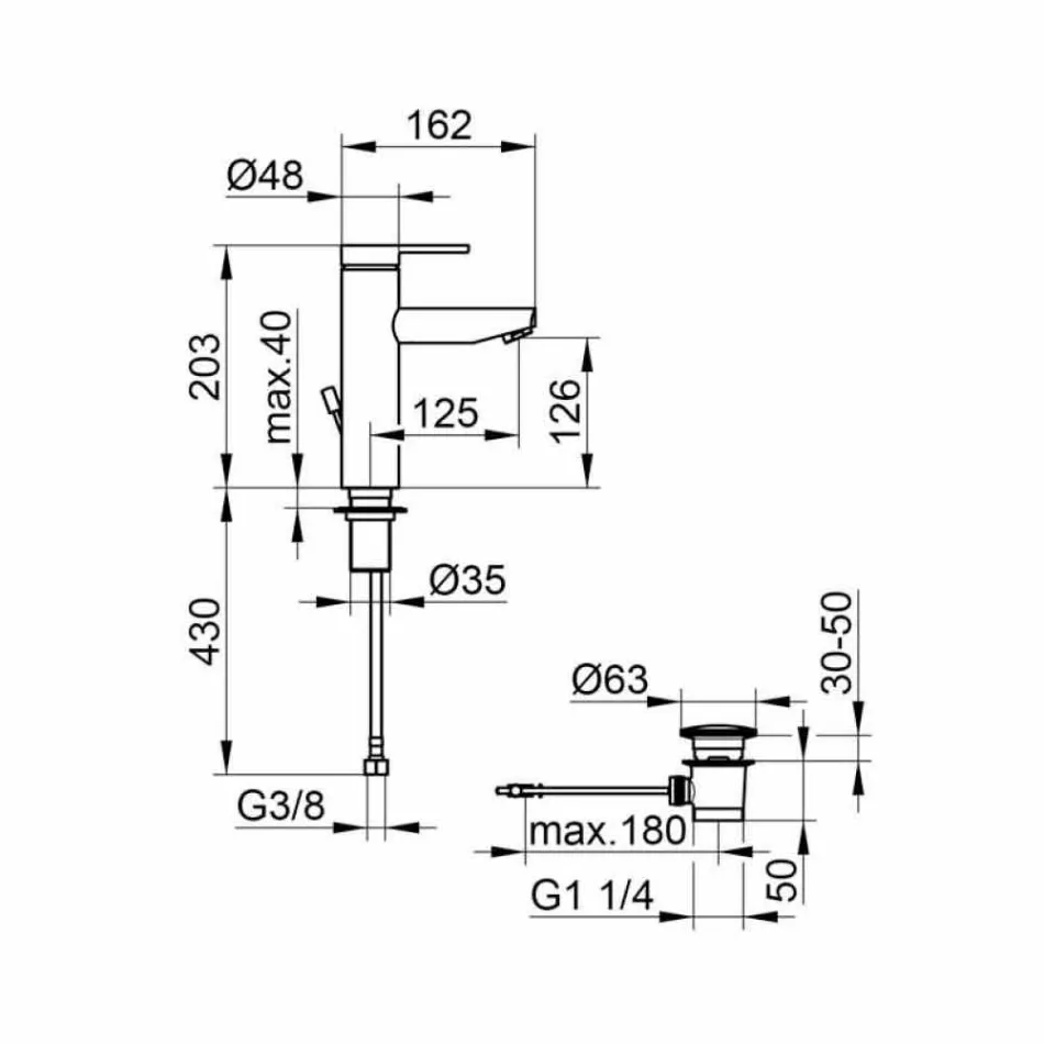 Mezclador monomando de diseño moderno para lavabo de baño en metal - Zanio viadurini