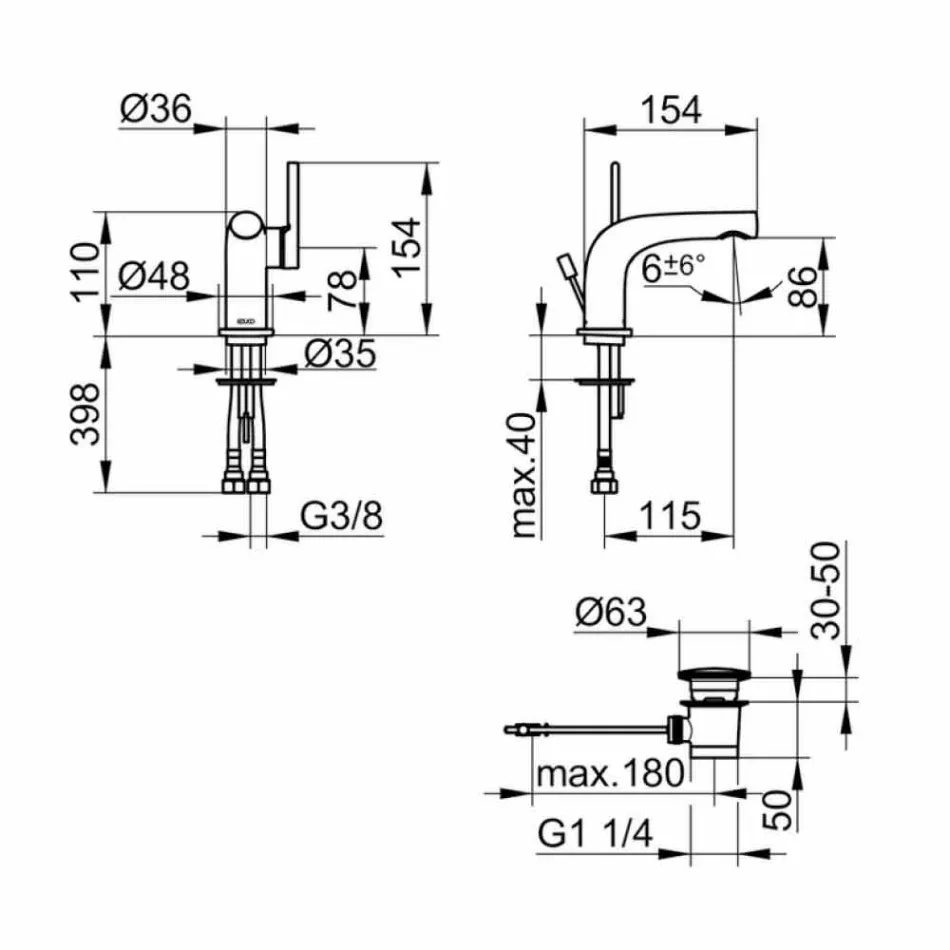 Mezclador monomando moderno para lavabo con desagüe de metal - Pinto viadurini