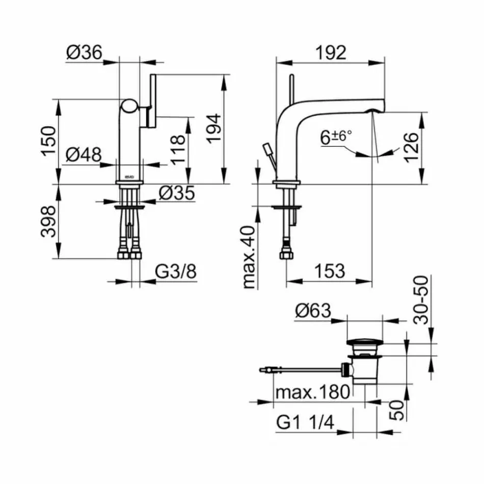Mezclador monomando moderno para lavabo con desagüe de metal - Pinto viadurini