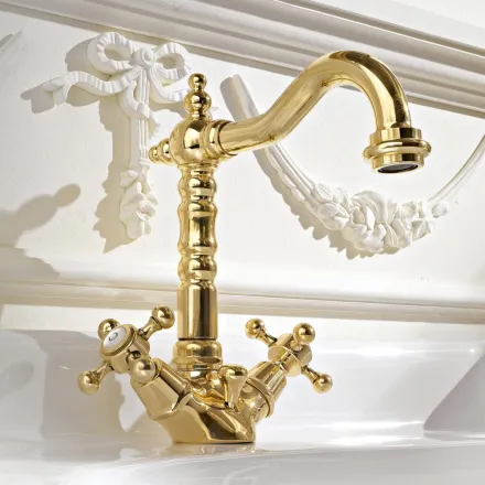 Mezclador de lavabo de un orificio de diseño vintage en latón Made in Italy - Ursula viadurini