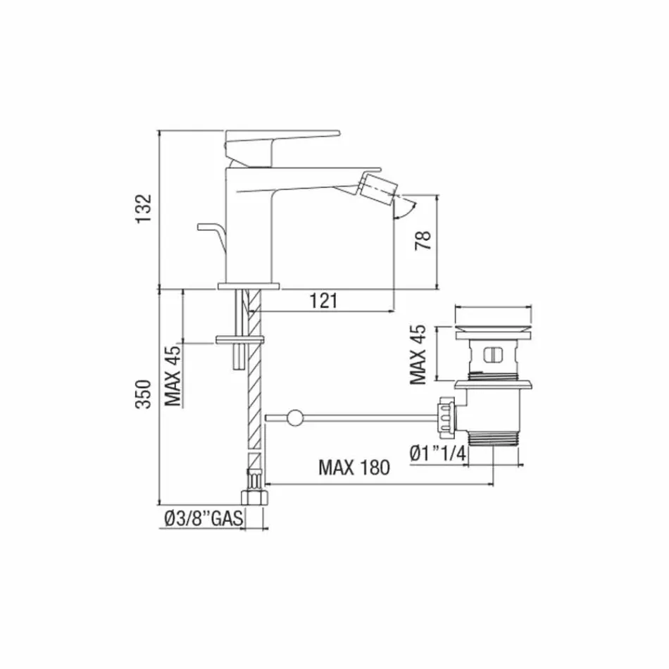 Mezclador de bidé con desagüe acabado cromado Made in Italy - Galla viadurini