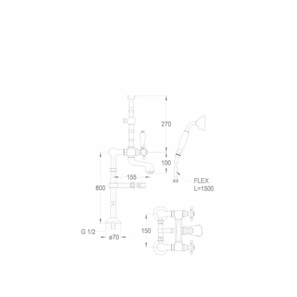 Mezclador de bañera clásico de latón Made in Italy - Eripio viadurini