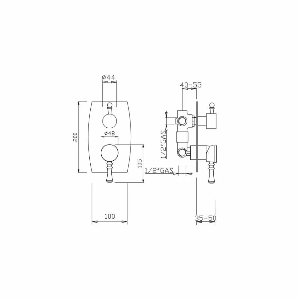 Mezclador de ducha con desviador de 3 vías Made in Italy - Neno viadurini