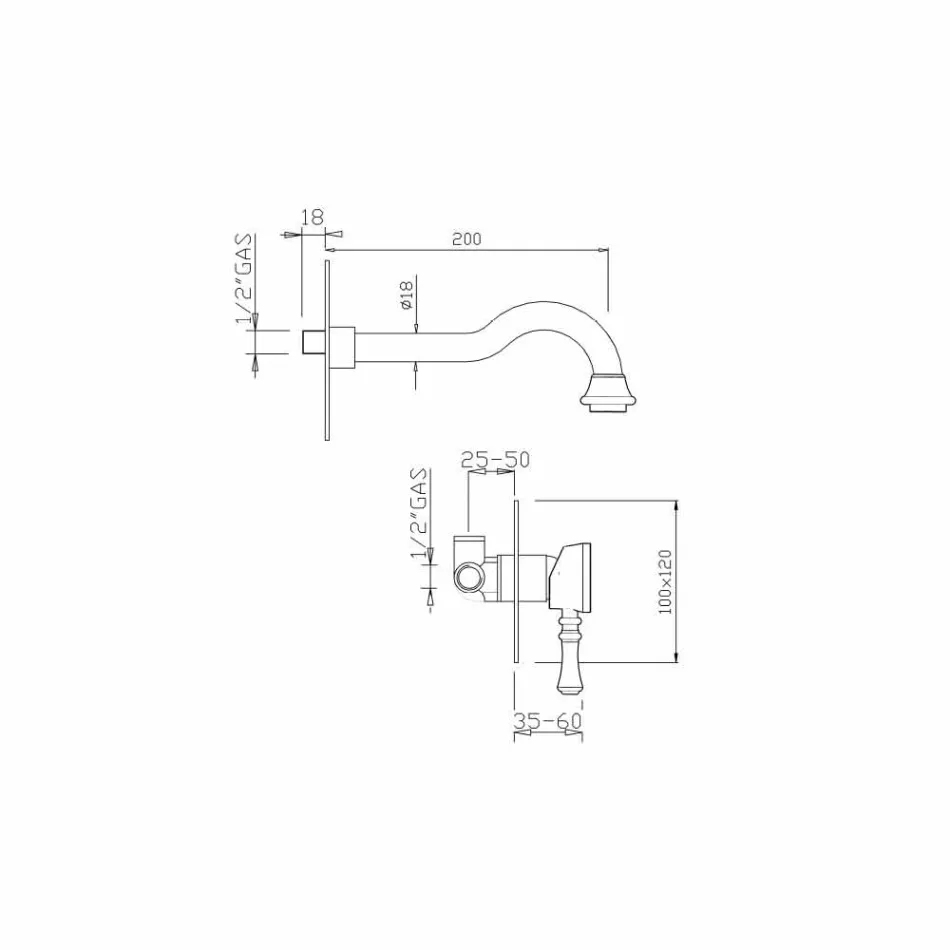 Mezclador de lavabo de pared de latón Made in Italy - Neno viadurini