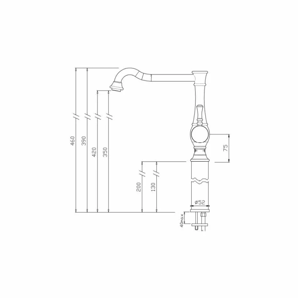 Mezclador de lavabo de barril alto con extensión de 13 cm Made in Italy - Neno viadurini
