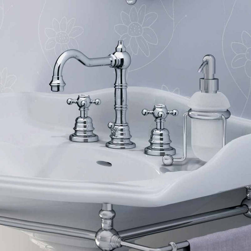 Mezclador de lavabo de latón con tres orificios Made in Italy