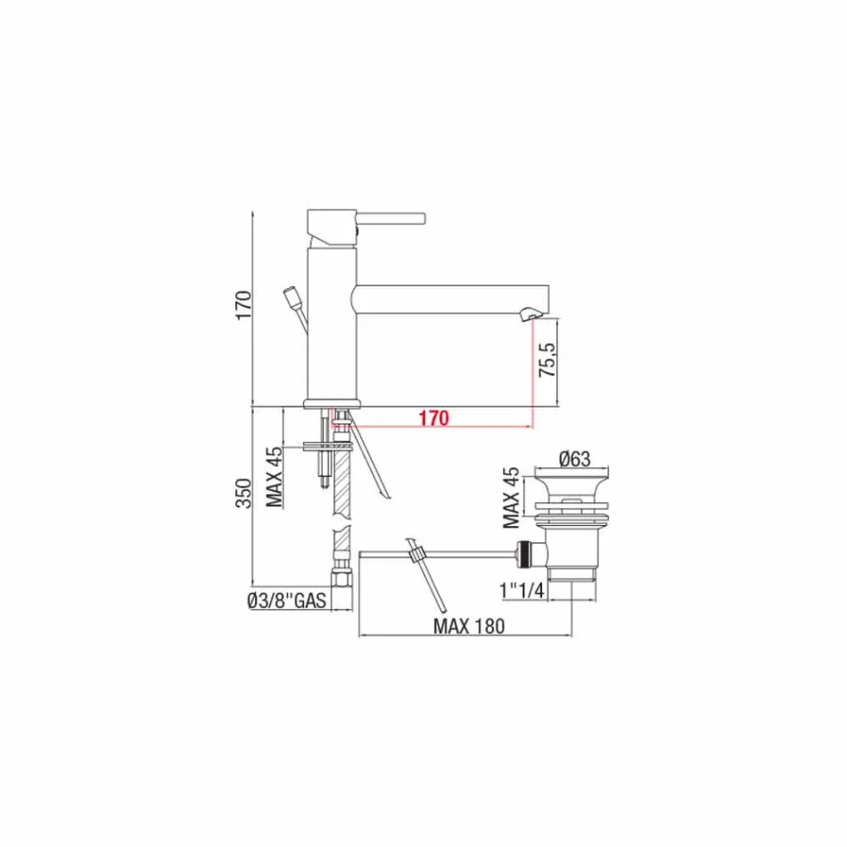 Mezclador de lavabo de latón cromado con desagüe fabricado en Italia - Ermia viadurini
