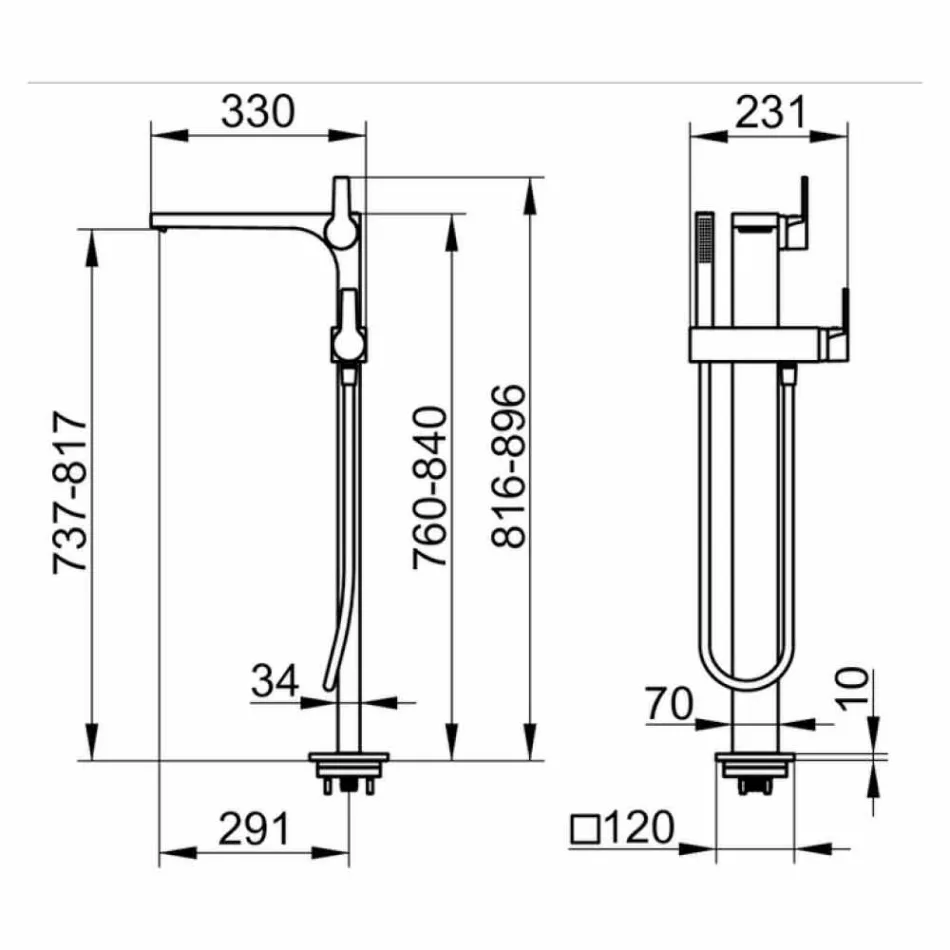Mezclador de bañera moderno con ducha de mano y manguera flexible - Etto viadurini