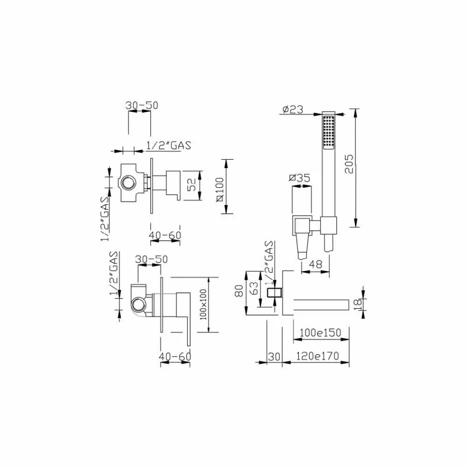 Mezclador de baño empotrado con kit de ducha Made in Italy - Bibo viadurini