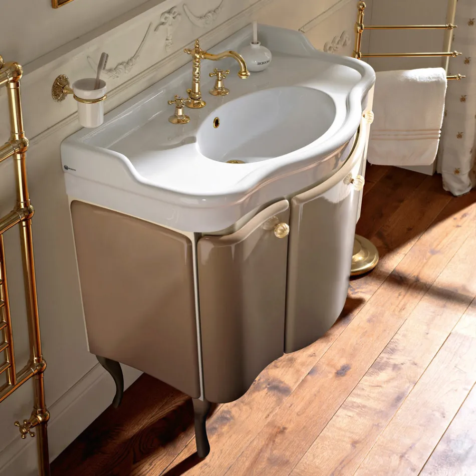 Mueble con Dos Puertas y Cesta Lacada Brillo Made in Italy - Candy viadurini