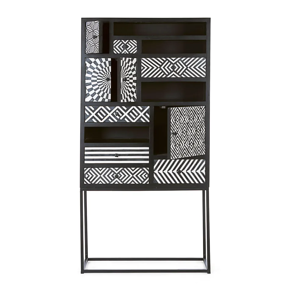 Armario Mosaico Étnico 4 Puertas 6 Cajones en Madera de Mango - Vanitoso viadurini