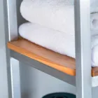 Mueble de baño columna en teca y acero con 4 estantes abiertos - Tamburino viadurini