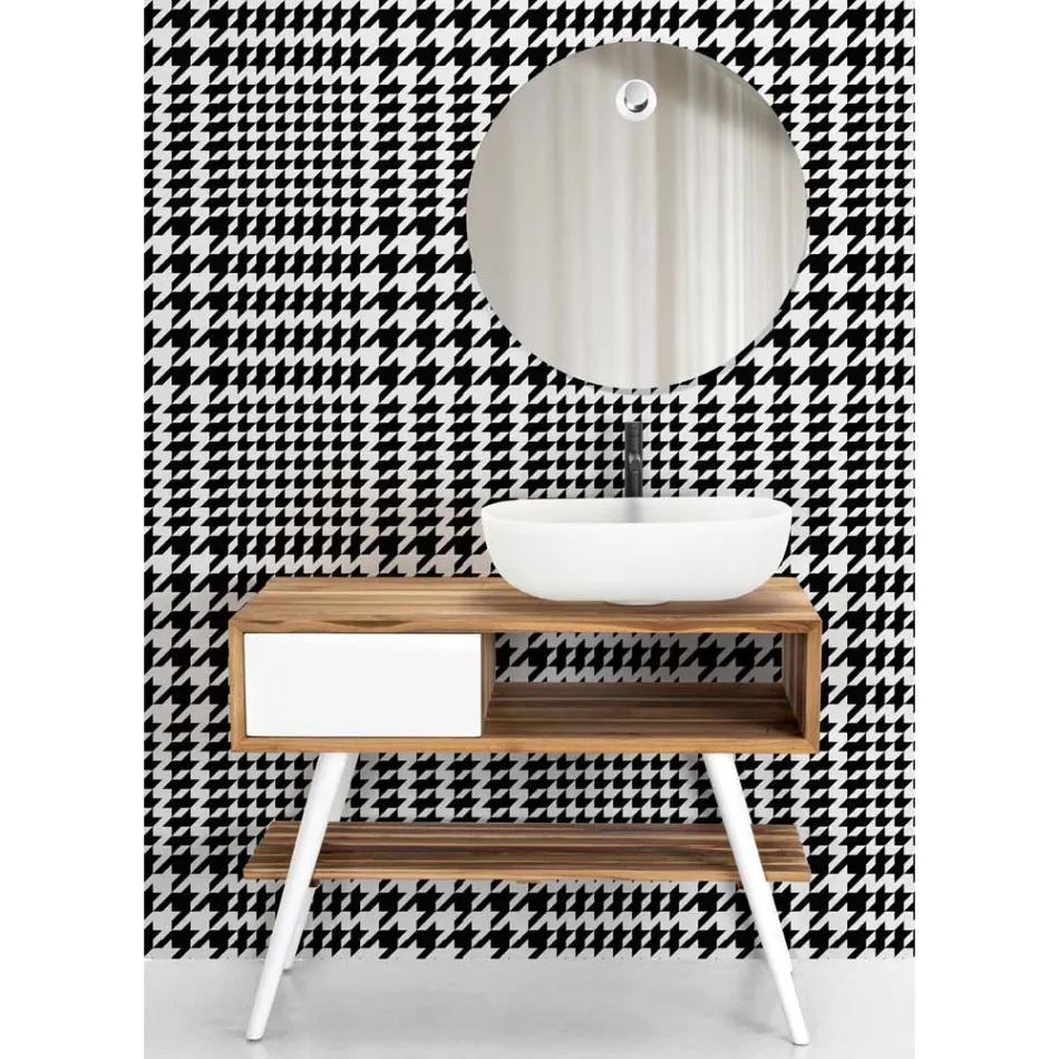 Mueble de baño de pie en teca natural blanca con cajones de colores - Benoit viadurini